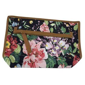 Zimmermann Leather trimmed midnight blue floral print canvas clutch handbag
